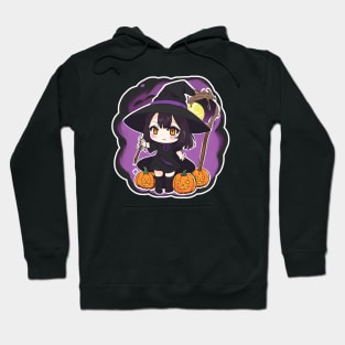 Cute witchy little woman Chibi style concept Halloween party Hoodie